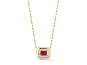 Rachel Zoe 14K Yellow Gold Over Sterling Silver Radiant Cut Pendant Necklace with Red Cubic Zirconia