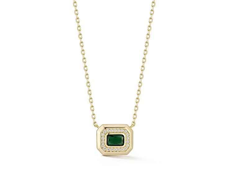 Rachel Zoe 14K Yellow Gold Over Sterling Silver Radiant Pendant Necklace with Green Cubic Zirconia