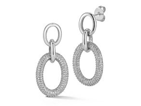 Rachel Zoe Rhodium Over Brass Pave Oval Link Dangle Earrings