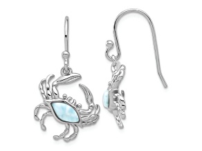 Rhodium Over Sterling Silver Larimar Crab Dangle Shepherd Hook Earrings