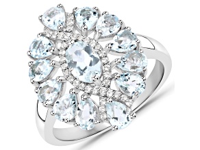 Aquamarine and White Topaz 925 Sterling Silver Cluster Flower Ring