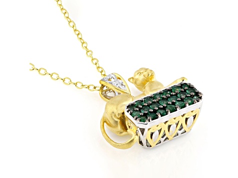 Green Grizzly Emerald Rhodium & 24k Gold Over Palladium Sterling Silver Pendant With Chain 0.81ctw