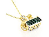 Green Grizzly Emerald Rhodium & 24k Gold Over Palladium Sterling Silver Pendant With Chain 0.81ctw