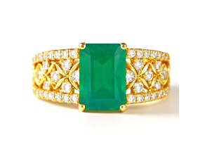 Agate and White Topaz 14K Yellow Gold Over Sterling Silver Ring