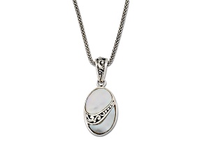 Silver Treasures by Samuel B. Mother-Of-Pearl Sterling Silver Pendant with 18" Popcorn Chain