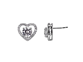 Created White Sapphire Rhodium Over Sterling Silver Heart Earrings 2.60ctw
