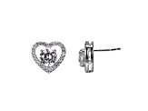 Created White Sapphire Rhodium Over Sterling Silver Heart Earrings 2.60ctw