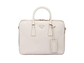 Prada Saffiano Ivory Leather Briefcase Satchel Tote Bag