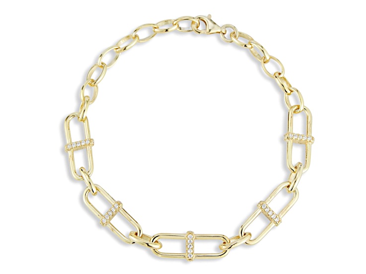 Sterling Statements 14K Yellow Gold Over Sterling Silver Cubic Zirconia H Link Bracelet