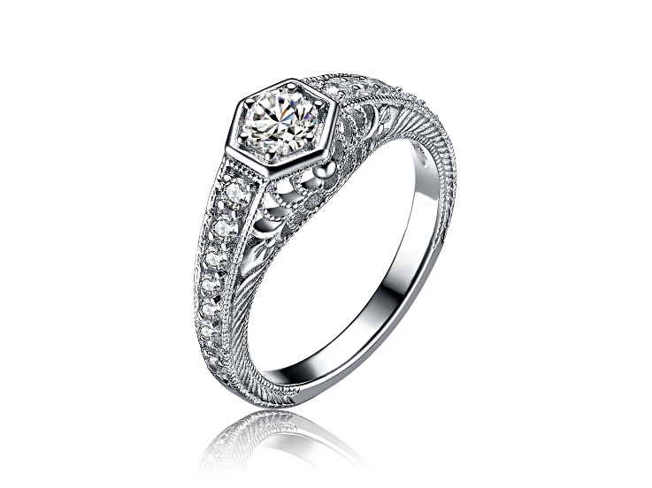 Clear Cubic Zirconia, Rhodium Plated over Sterling Silver