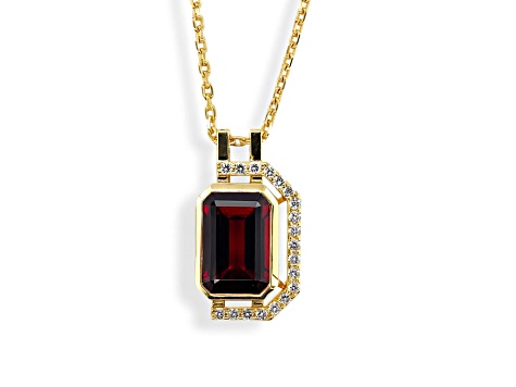 Natural Red Garnet 14K Yellow Gold Over Silver Emerald cut Pendant with Chain