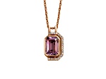 Natural Purple Amethyst 14K Rose Gold Over Silver Emerald cut Pendant with Chain