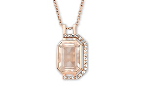 Rose Quartz and White Topaz 14K Rose Gold Over Sterling Silver Emerald Cut Pendant with Chain