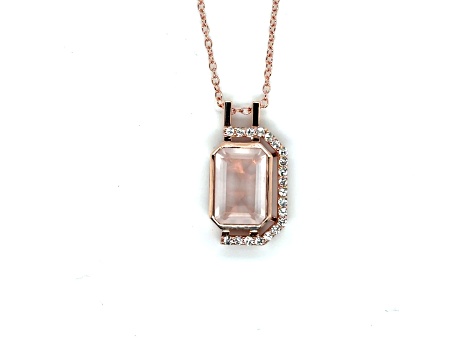Rose Quartz and White Topaz 14K Rose Gold Over Sterling Silver Emerald Cut Pendant with Chain