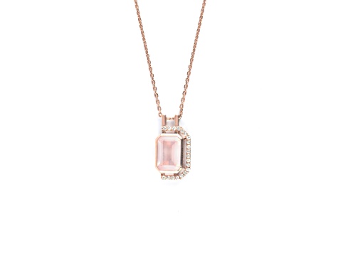 Rose Quartz and White Topaz 14K Rose Gold Over Sterling Silver Emerald Cut Pendant with Chain