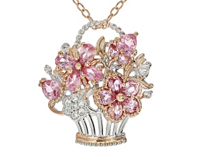 Pink Spinel and White Zircon Rhod/18k Rose Gold Over Palladium Silver Pendant W/ Chain 2.68ctw