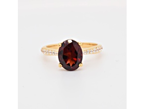 Oval Garnet and Cubic Zirconia 14K Yellow Gold Over Sterling Silver Ring