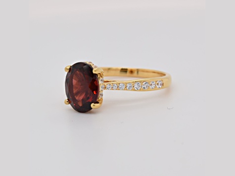 Oval Garnet and Cubic Zirconia 14K Yellow Gold Over Sterling Silver Ring