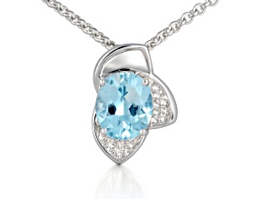 Oval Shape Blue Topaz Sterling Silver Pendant with Chain
