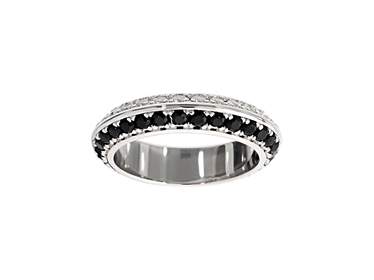 Black and White Cubic Zirconia, Rhodium Plated Over Bronze, Band Ring, 1.65 carats