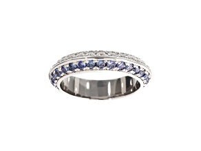 Blue and White Cubic Zirconia, Rhodium Plated Over Bronze, Band Ring, 1.65 carats