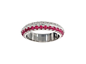 Red and White Cubic Zirconia, Rhodium Plated Over Bronze, Band Ring, 1.65 carats