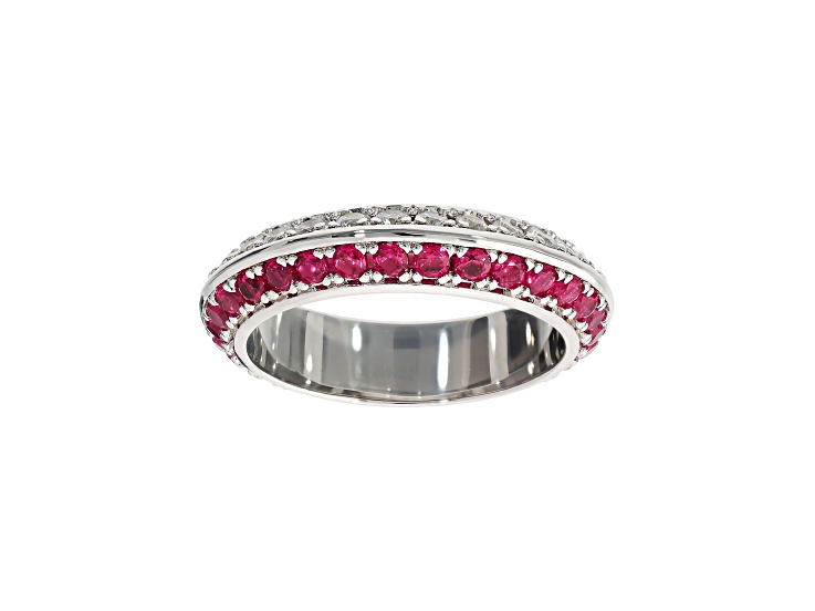 Red and White Cubic Zirconia, Rhodium Plated Over Bronze, Band Ring, 1.65 carats