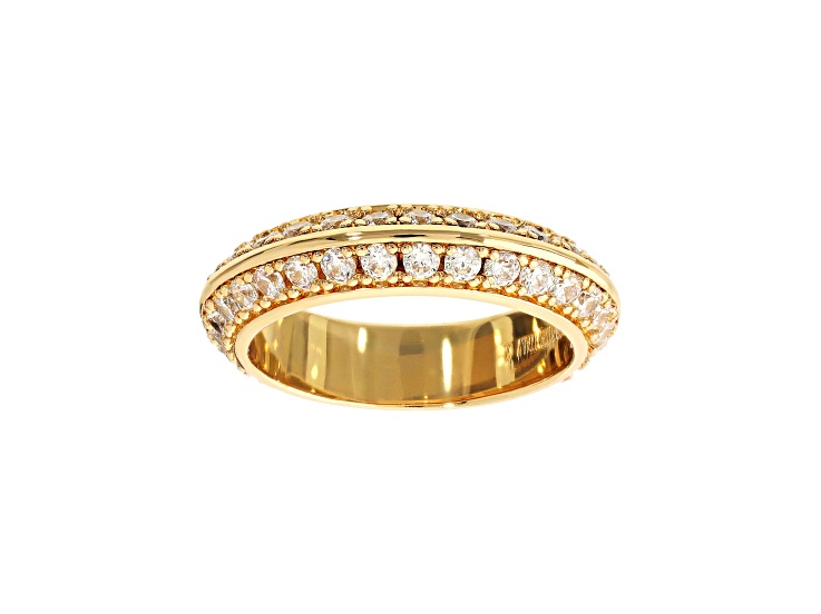 White Cubic Zirconia, 18K Yellow Gold Plated Over Bronze Band Ring, 1.65 carats