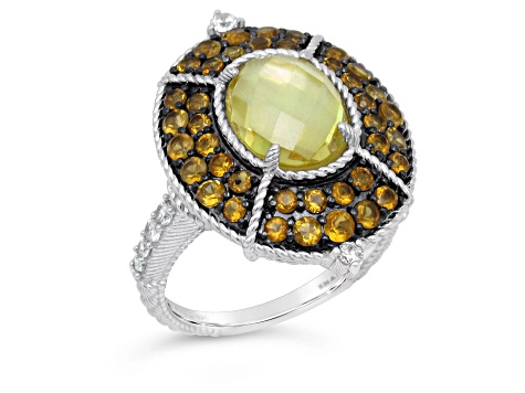 Judith Ripka 6.32ctw Multi Gemstone Rhodium Over Sterling Silver Ring