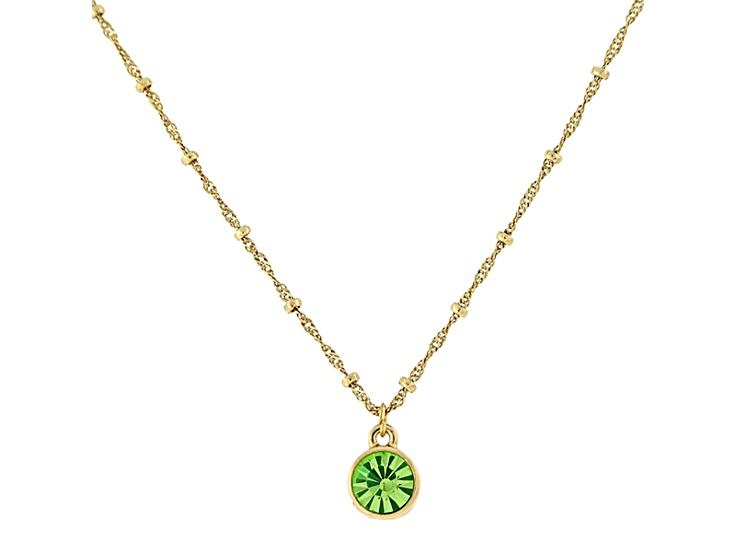 1928 Jewelry Gold Tone Brass Green Crystal Pendant With Chain 16 Inch Adjustable
