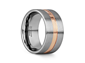 ZEUS Flat Brushed Finish Tungsten Carbide Ring with Rose Gold Plated Groove- 10mm