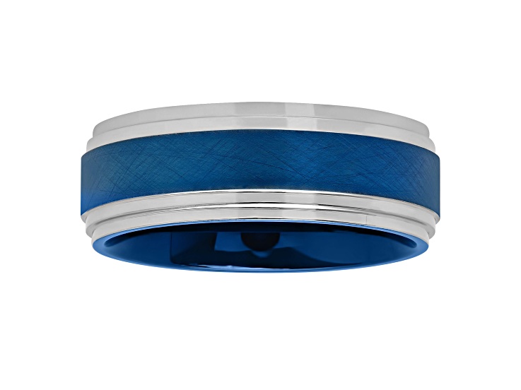 Tungsten Comfortâ„¢ Tungsten 8MM Blue Ion Plated with Frozen Center Band