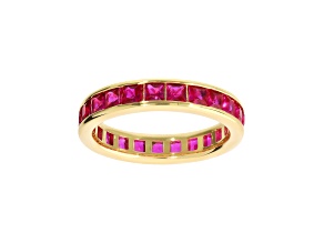 Red Cubic Zirconia, 18K Yellow Gold Plated Over Bronze Eternity Band Ring, 2.3 carats