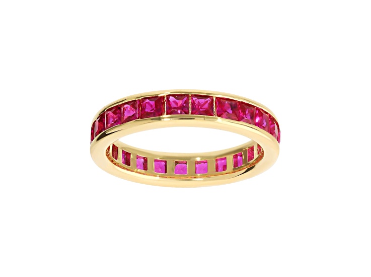 Red Cubic Zirconia, 18K Yellow Gold Plated Over Bronze Eternity Band Ring, 2.3 carats