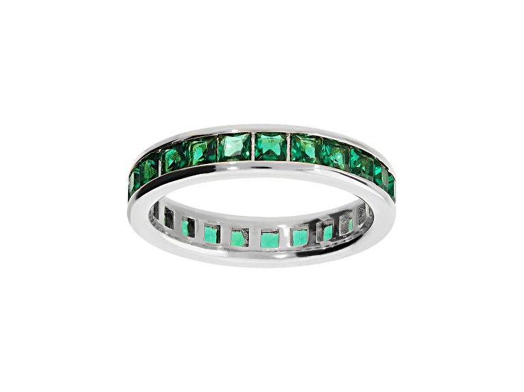 Green Cubic Zirconia, Rhodium Plated Over Bronze, Eternity Band Ring, 2.3 carats