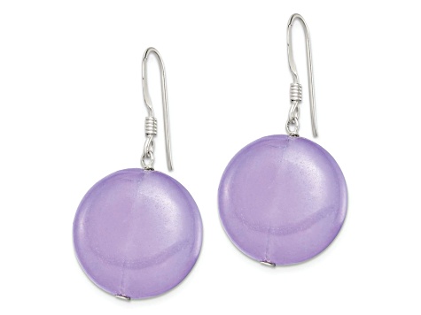 Sterling Silver Polished Lavender Jadeite Circle Dangle Earrings