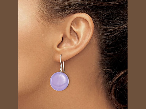 Sterling Silver Polished Lavender Jadeite Circle Dangle Earrings