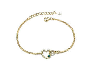 Picture of Emerald Green Cubic Zirconia, 14K Gold Plated over Brass with Heart Charm Bracelet for Kids