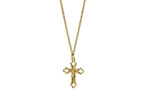 Symbols Of Faith Gold Tone Brass Crucifix Cross Pendant With Chain 18 Inch