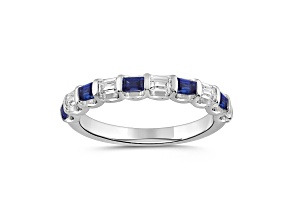 10K White Gold 0.50CTW Rectangular Octagonal Lab Created Sapphire and Lab-Grown Diamond Band Ring