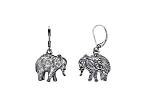 1928 Jewelry Silver-Tone Elephant Drop Earrings
