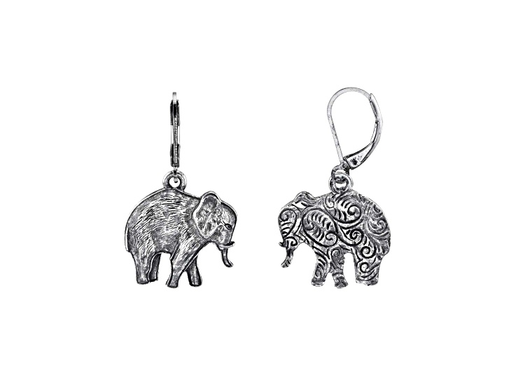 1928 Jewelry Silver-Tone Elephant Drop Earrings