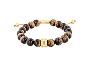Ion-Plated Yellow Stainless Steel and Tiger Eye Bead Bolo Bracelet
