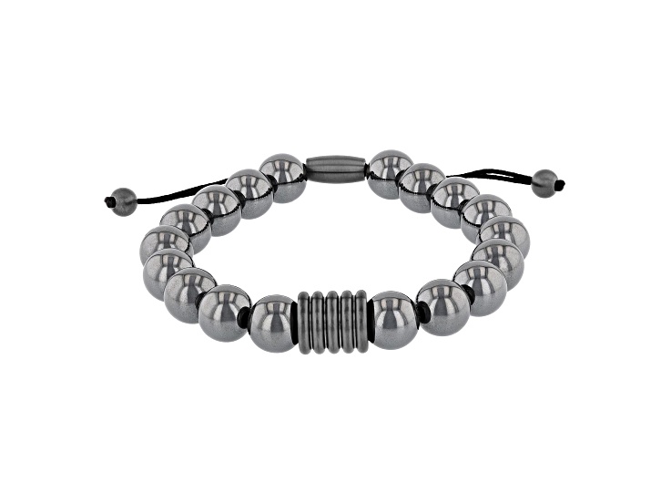 Ion-Plated Gunmetal Stainless Steel and Hematite Bead Bolo Bracelet
