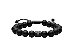 Matte Black Stainless Steel and Matte Black Onyx Bead Bolo Bracelet