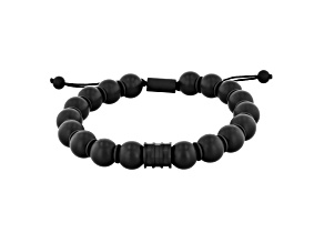 Ion-Plated Matte Black Stainless Steel and Onyx Bead Bolo Bracelet