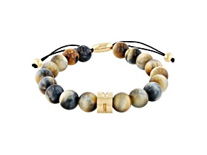 Ion-plated Yellow Stainless Steel Honey Tiger Eye Bead Bolo Bracelet
