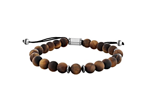 Tiger Eye Bead and Stainless Steel Bolo Bracelet