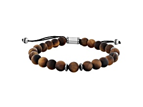 Tiger Eye Bead and Stainless Steel Bolo Bracelet