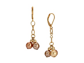 Gold Tone Multi Color Round Bead Drop Leverback Earrings